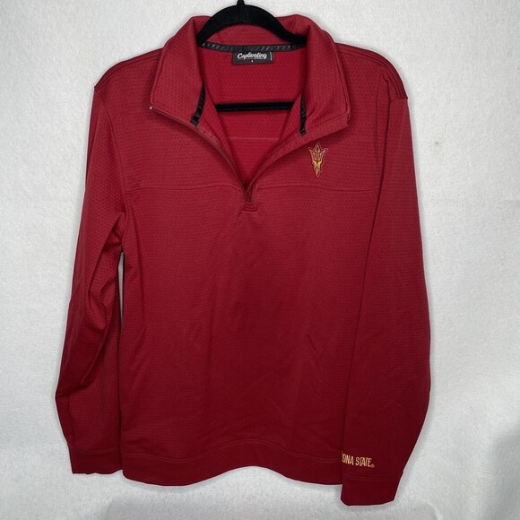 Captivating ASU  1/4 Zip Pullover Jacket Size Large Maroon Zipper Broke - Picture 1 of 11